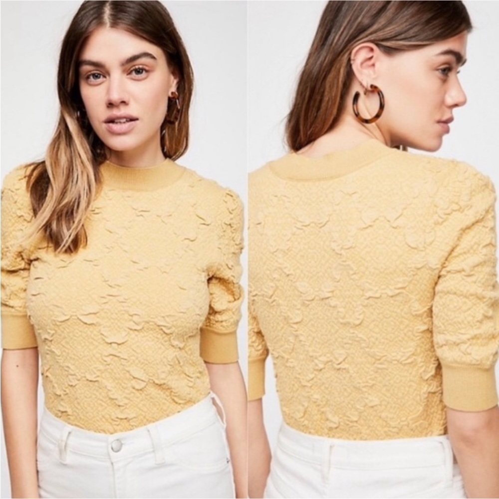 Free People Yellow Textured Blouse